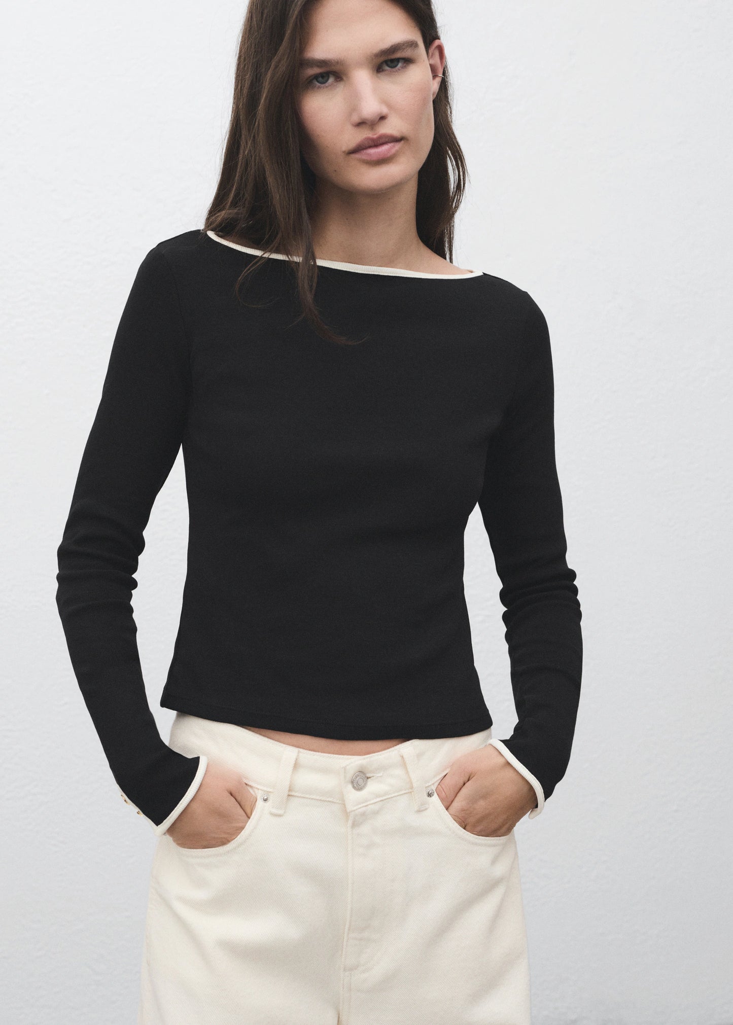 Cotton T Shirt With Buttoned Cuffs