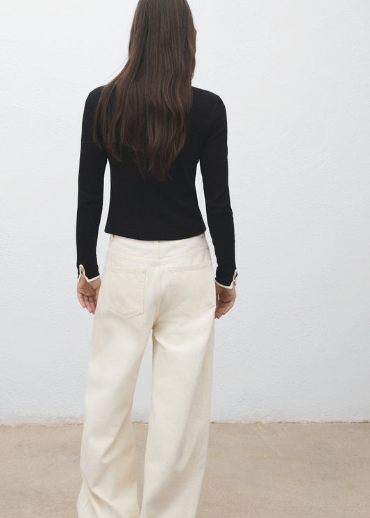 Cotton T Shirt With Buttoned Cuffs