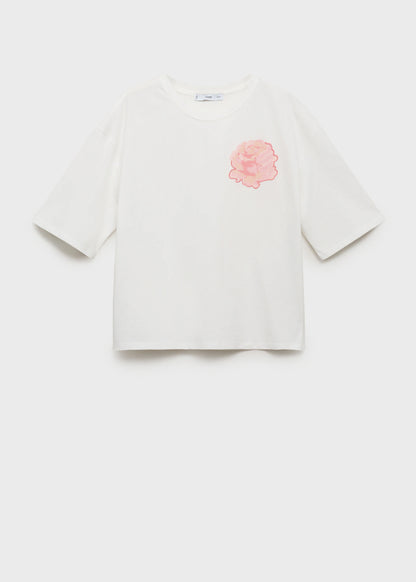 Cotton T Shirt With Flower Detail