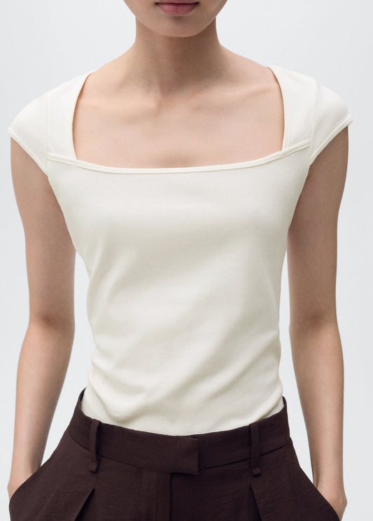 Cotton T Shirt With Low Neckline