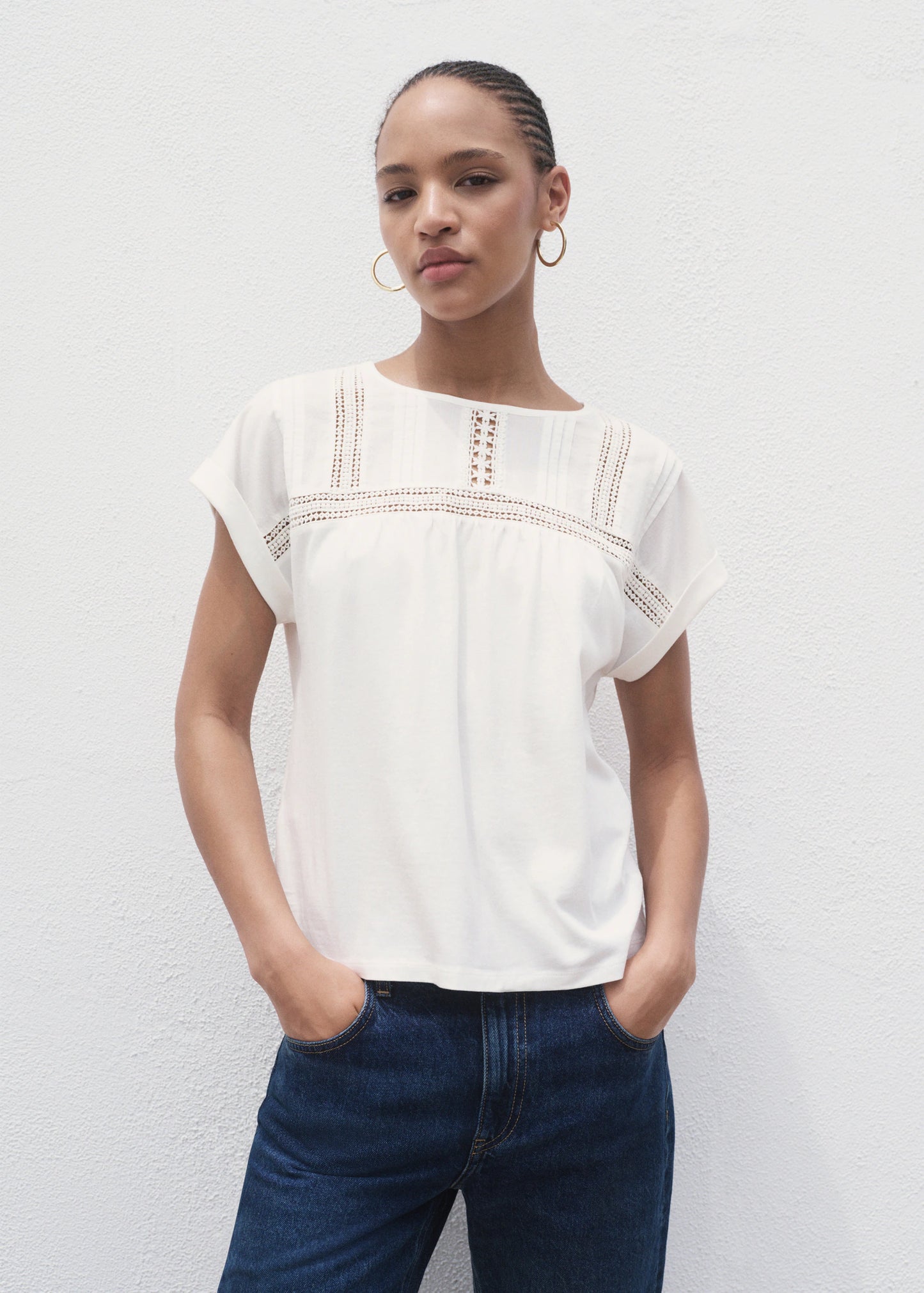 Cotton T Shirt With Openwork Detail