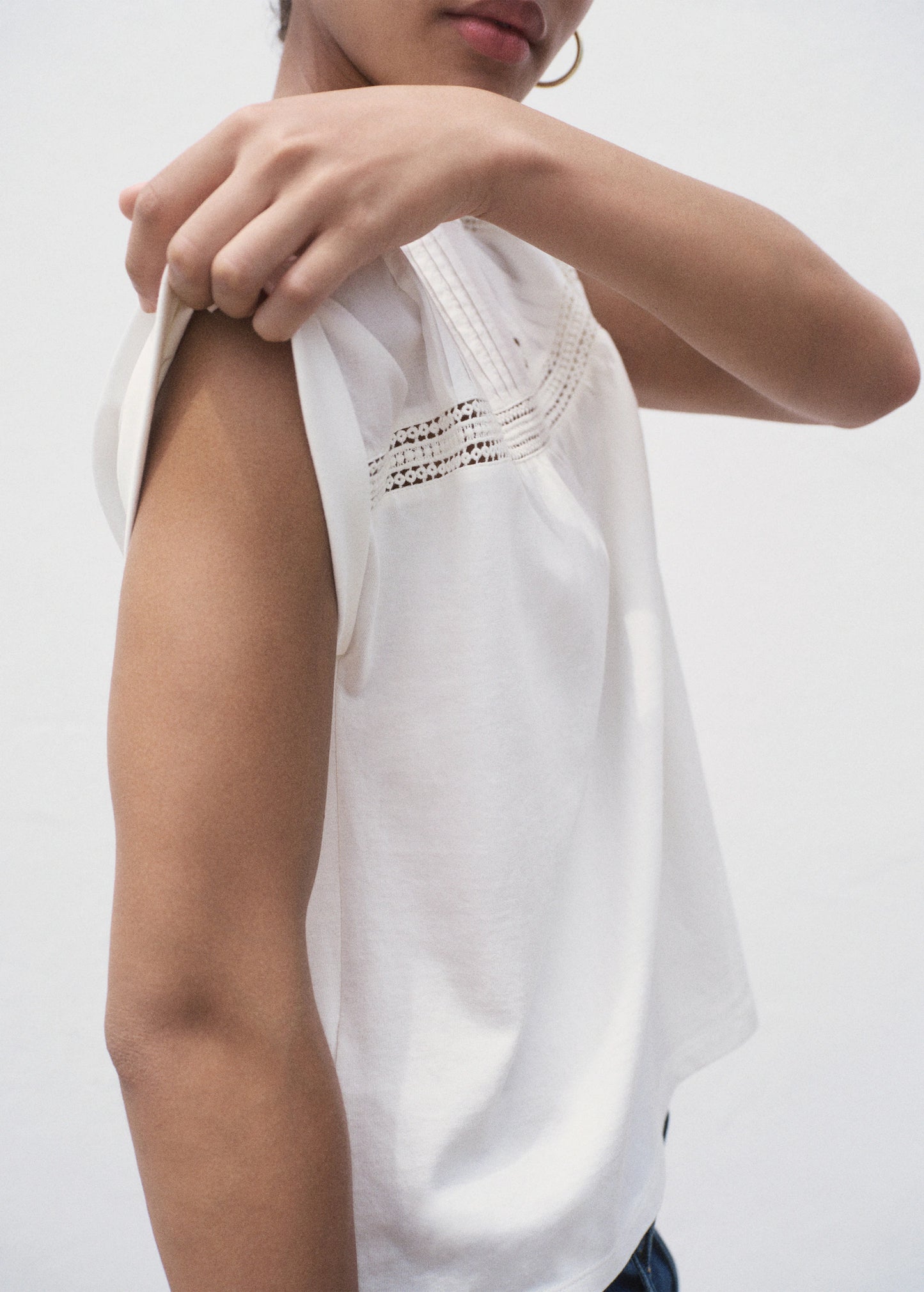 Cotton T Shirt With Openwork Detail