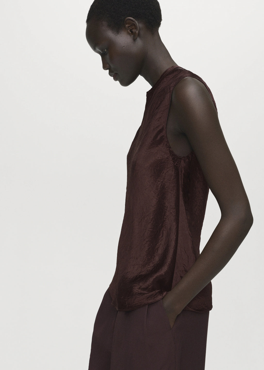 Crinkled Effect Satin Blouse