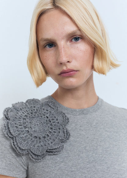 Crochet Cotton T Shirt With Flower