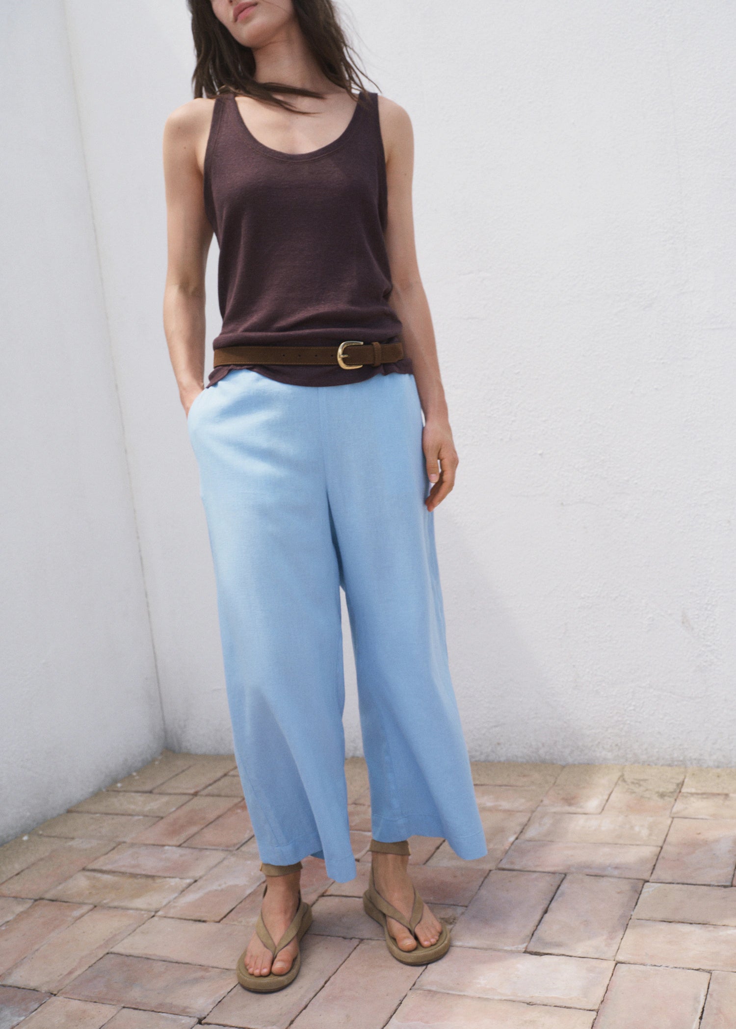 Cropped Linen Blend Trousers