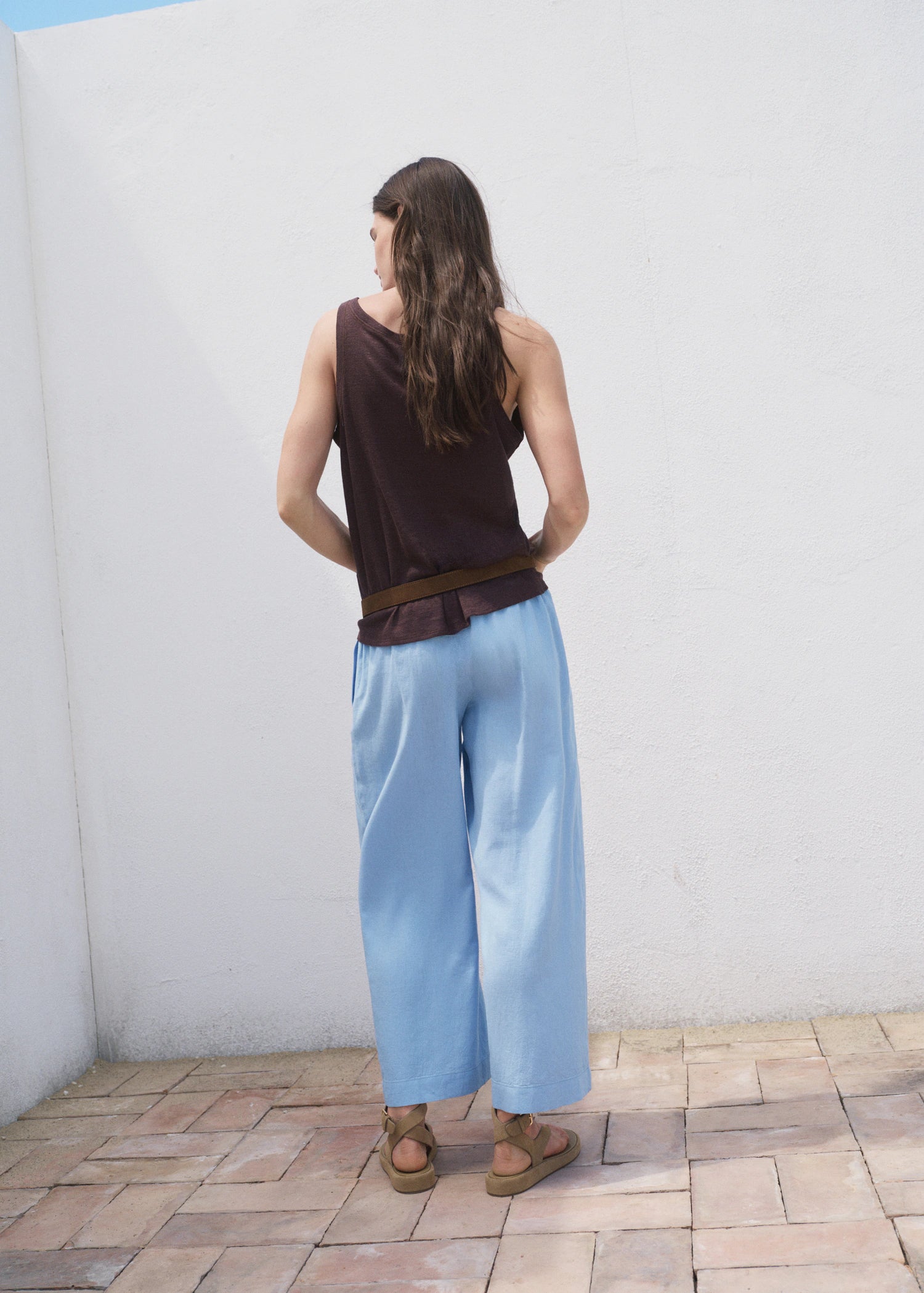 Cropped Linen Blend Trousers
