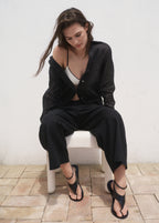 Cropped Linen Blend Trousers