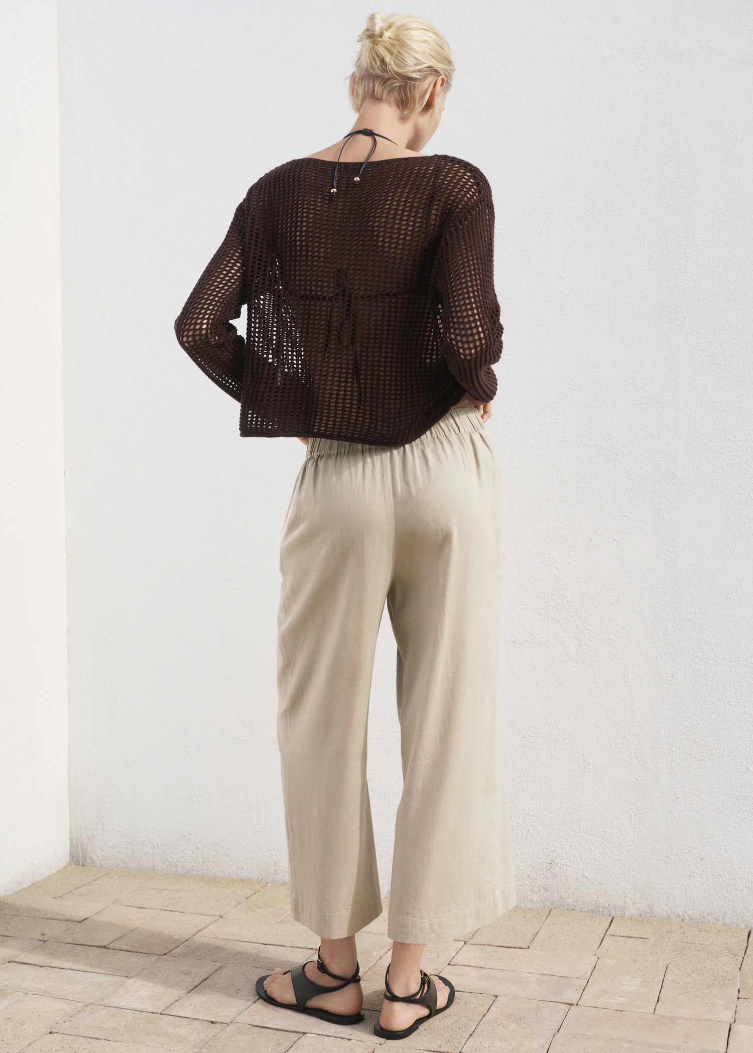 Cropped Linen Blend Trousers