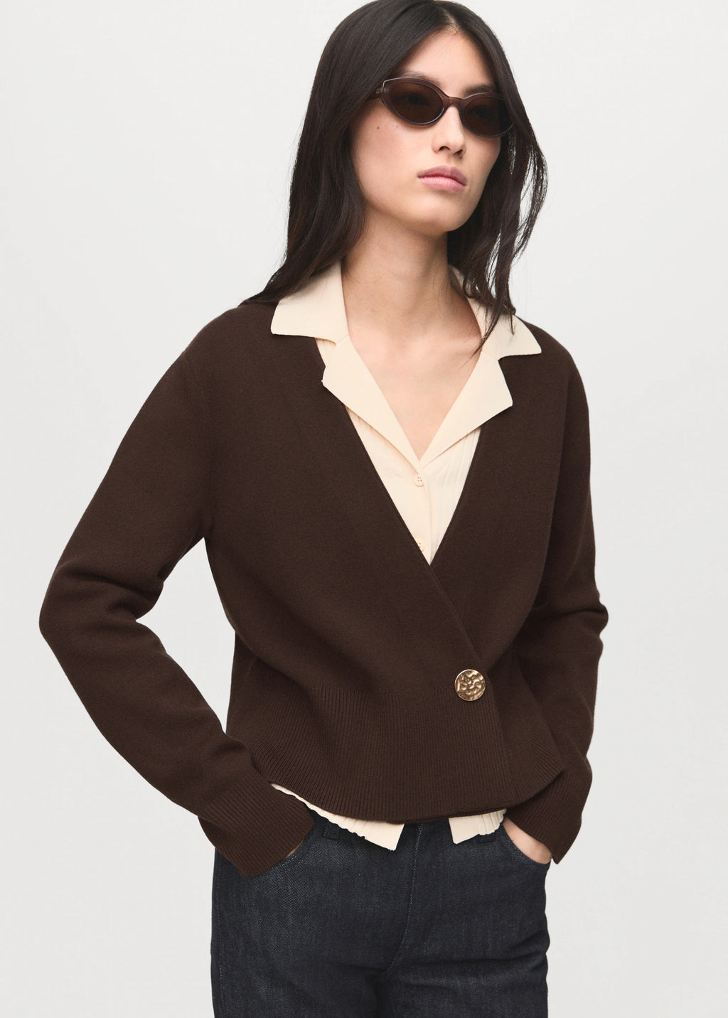 Cross Over Cardigan With Jewel Button