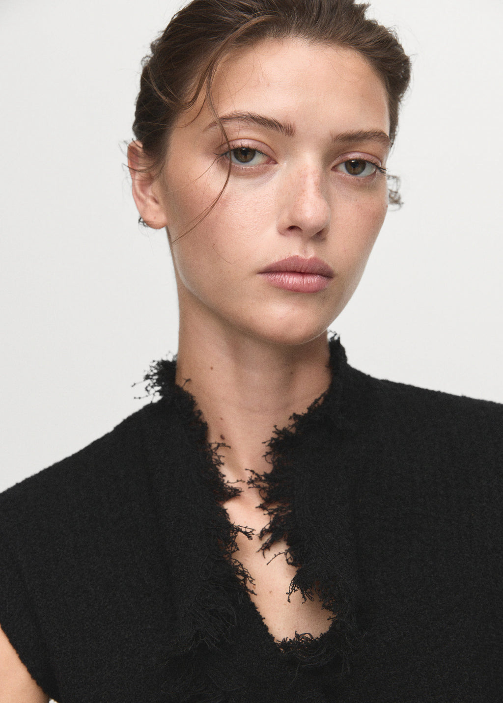 Crossover Top With Frayed Trim