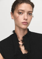 Crossover Top With Frayed Trim