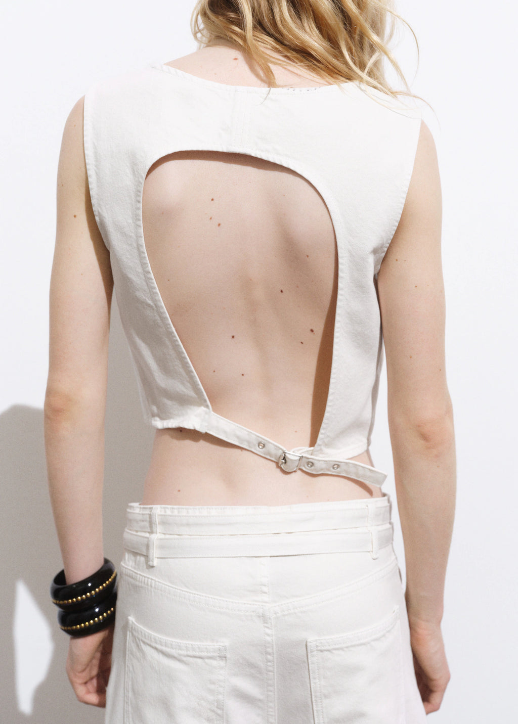 Denim Crop Top With Buckle Closure