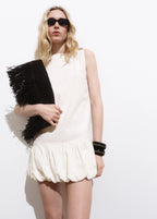 Denim Dress With Puffed Hem