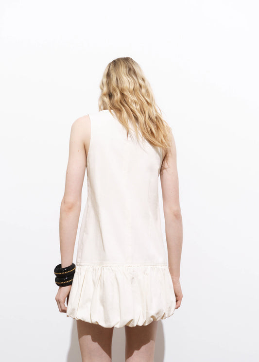 Denim Dress With Puffed Hem