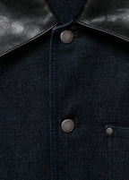 Denim Jacket With Leather Effect Collar