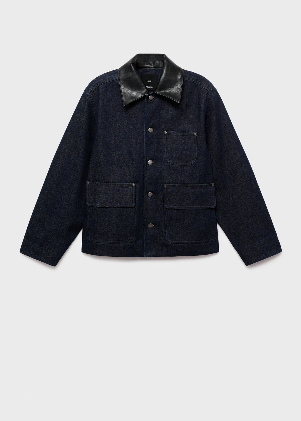 Denim Jacket With Leather Effect Collar