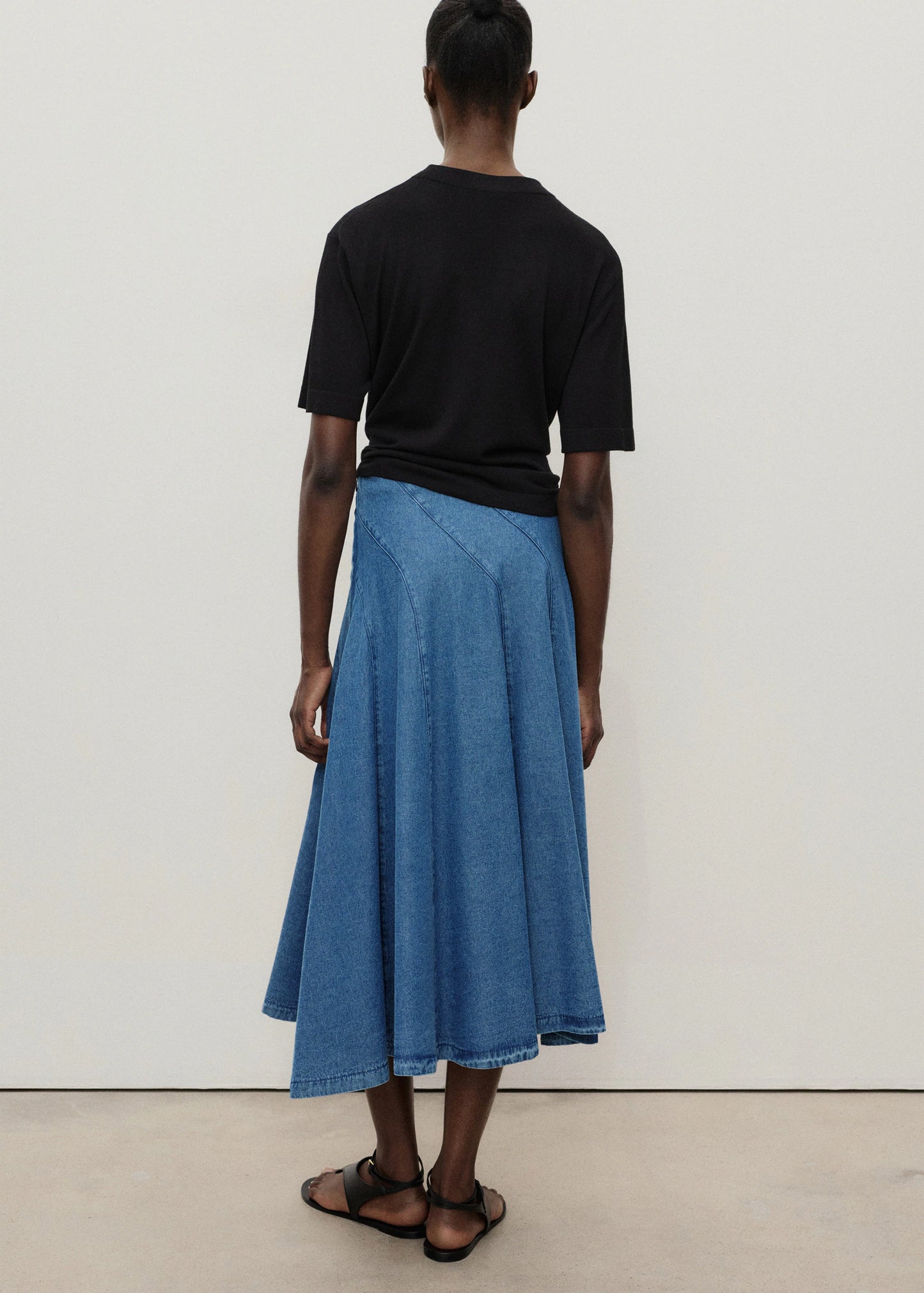 Denim Midi Skirt With Stitching