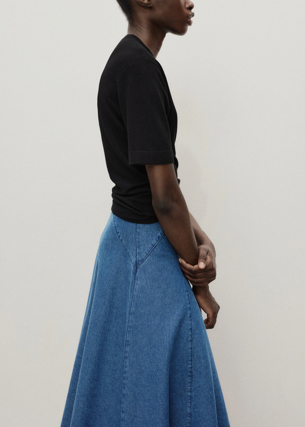 Denim Midi Skirt With Stitching