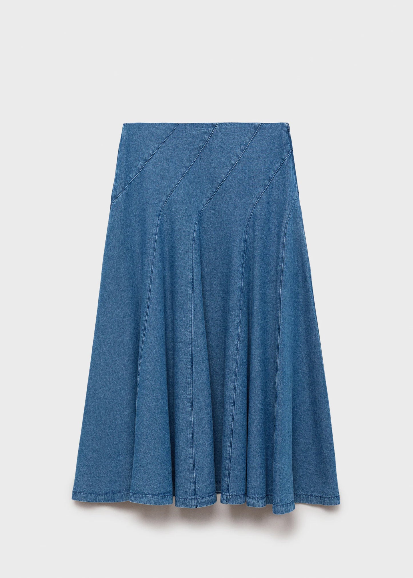Denim Midi Skirt With Stitching