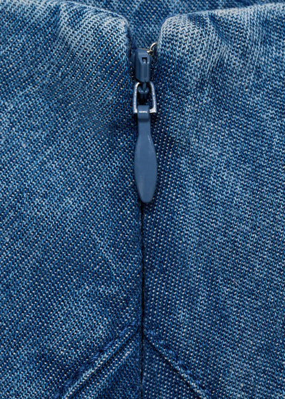 Denim Midi Skirt With Stitching