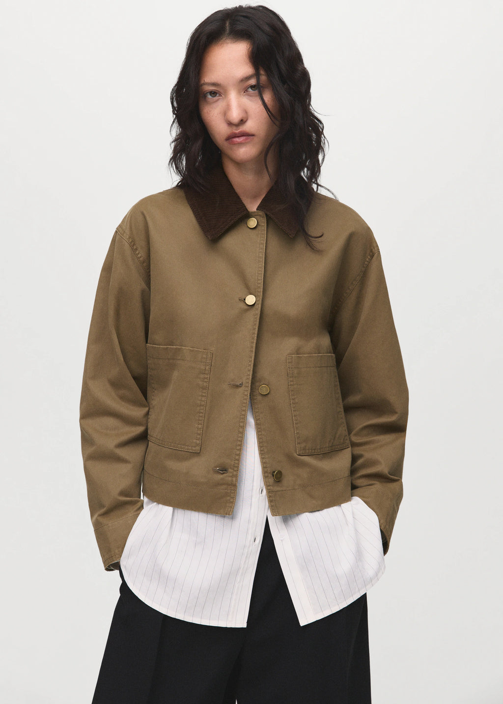 Denim Parka With Corduroy Collar