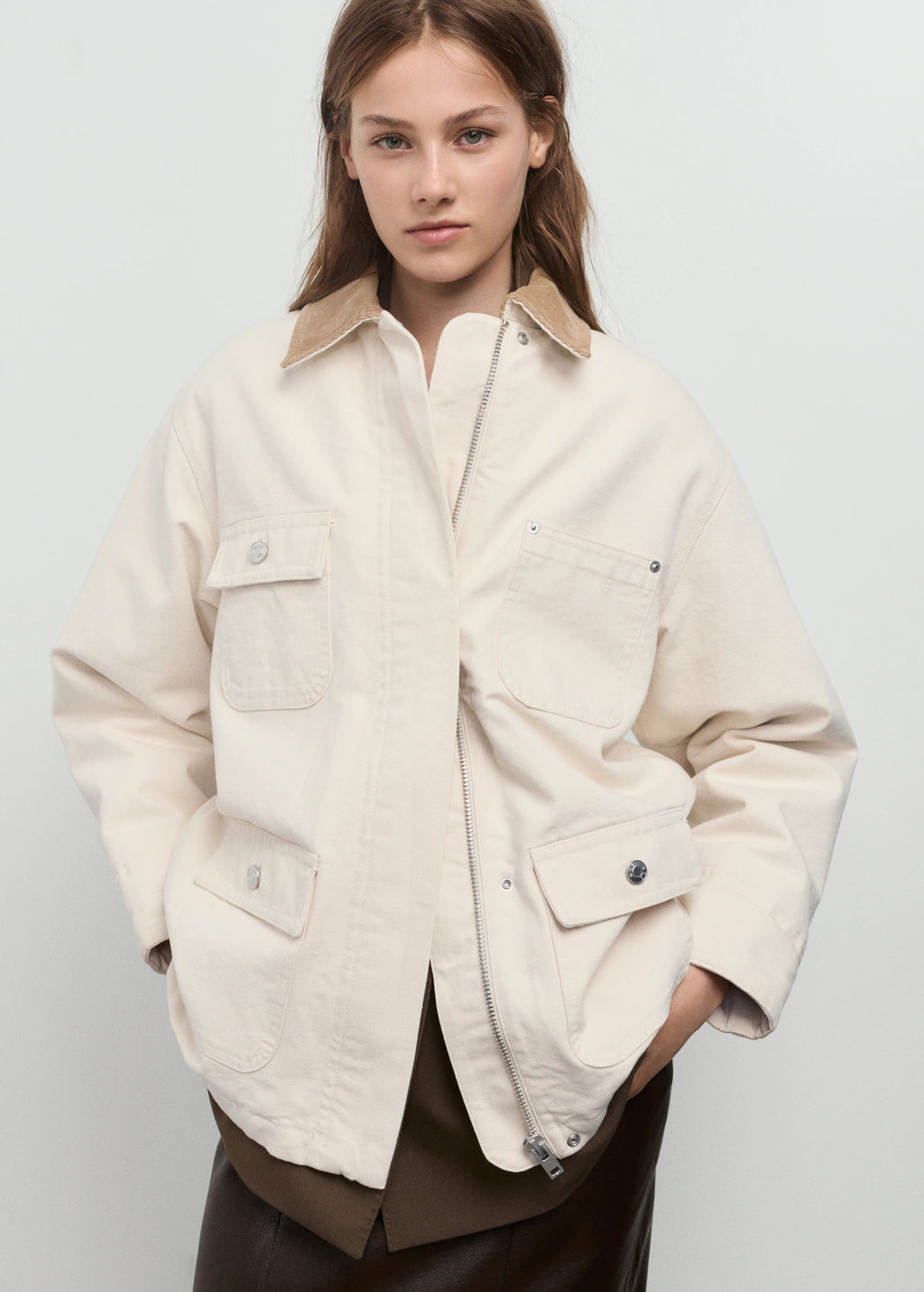 Denim Parka With Corduroy Collar