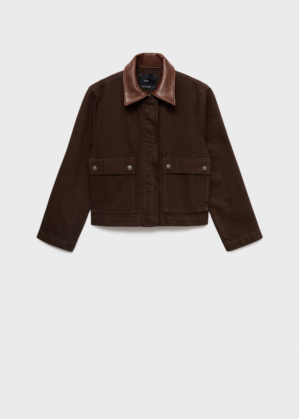 Denim Parka With Leather Effect Collar