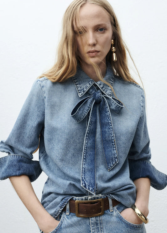 Denim Shirt With Bow
