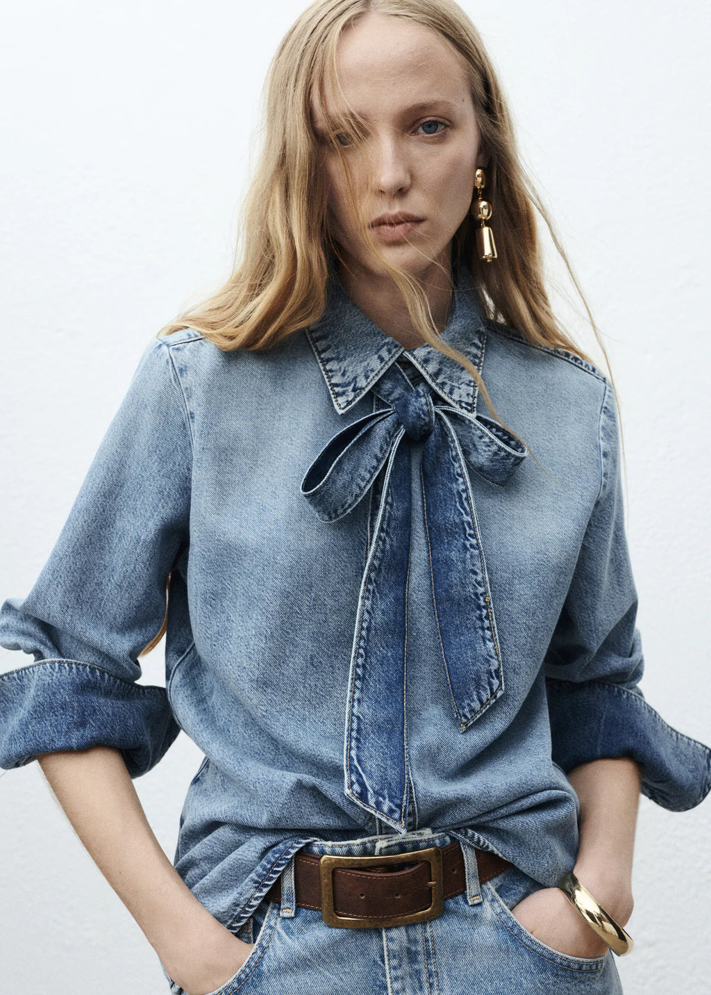 Denim Shirt With Bow