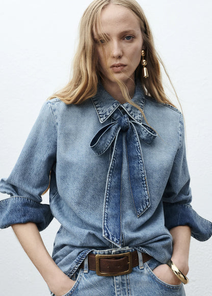 Denim Shirt With Bow