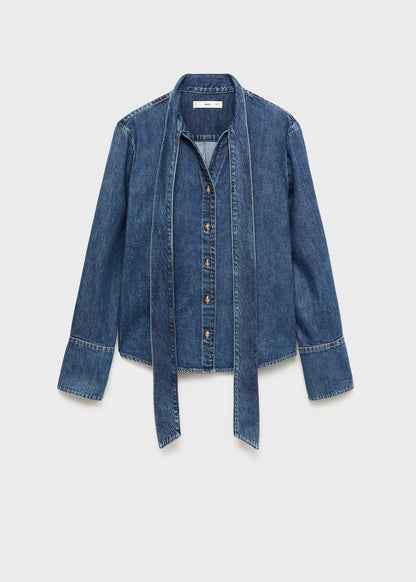 Denim Shirt With Bow