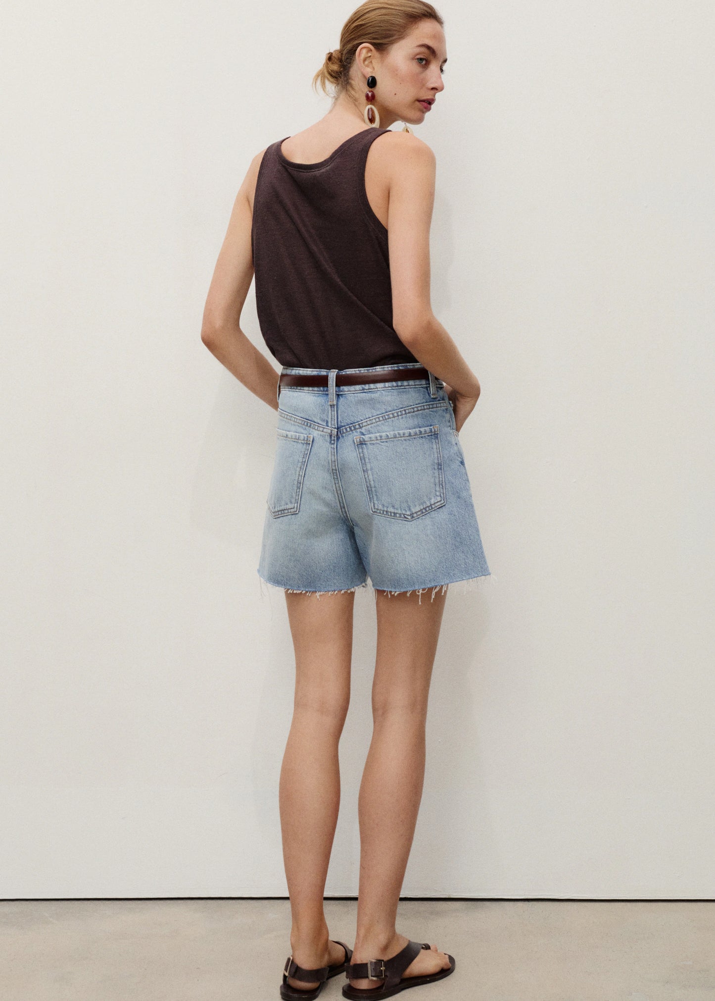 Denim Shorts With Frayed Hem