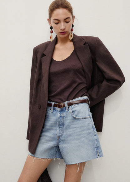 Denim Shorts With Frayed Hem