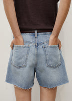 Denim Shorts With Frayed Hem