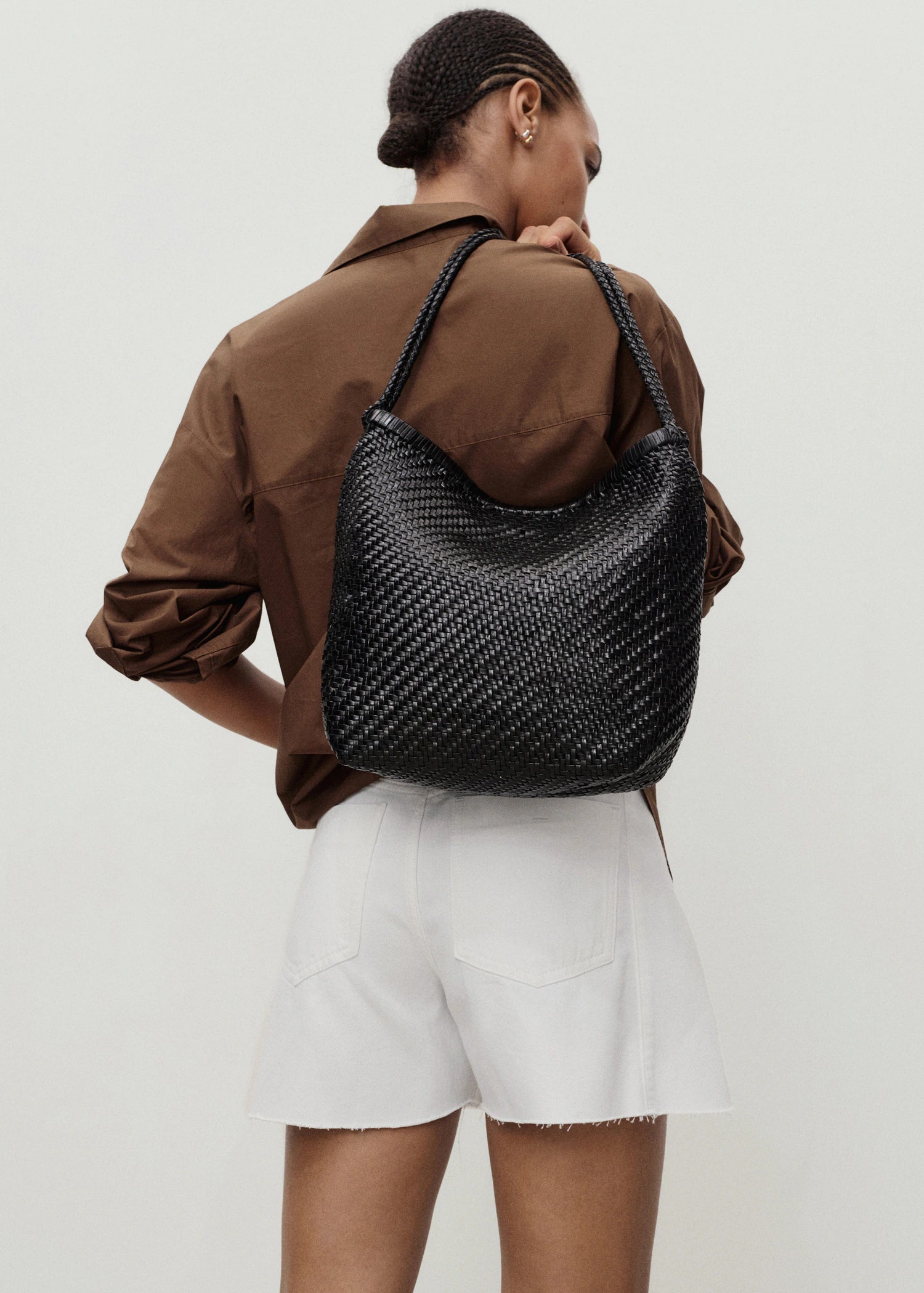 Denim Shorts With Frayed Hem And Pleats