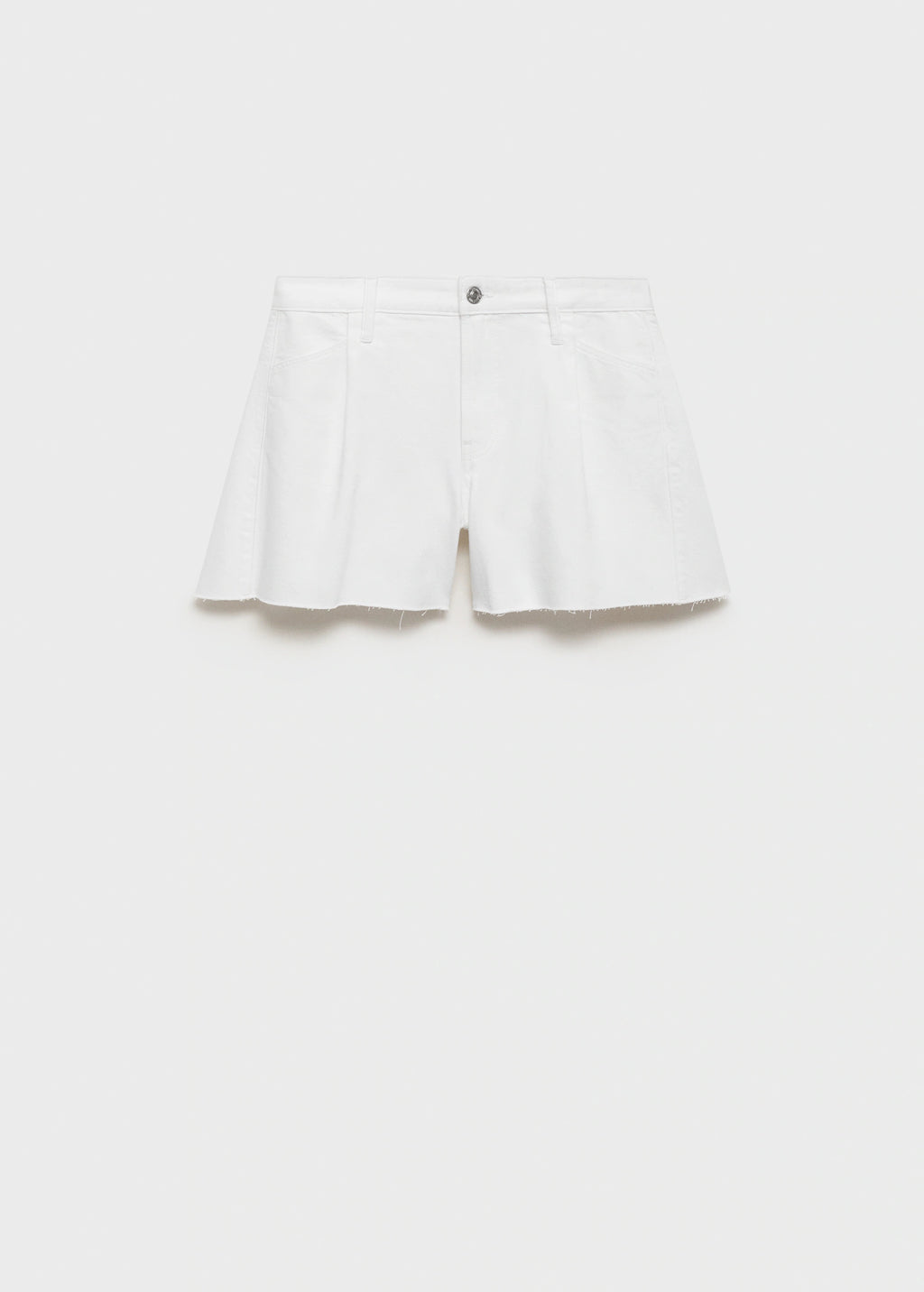 Denim Shorts With Frayed Hem And Pleats