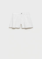 Denim Shorts With Frayed Hem And Pleats