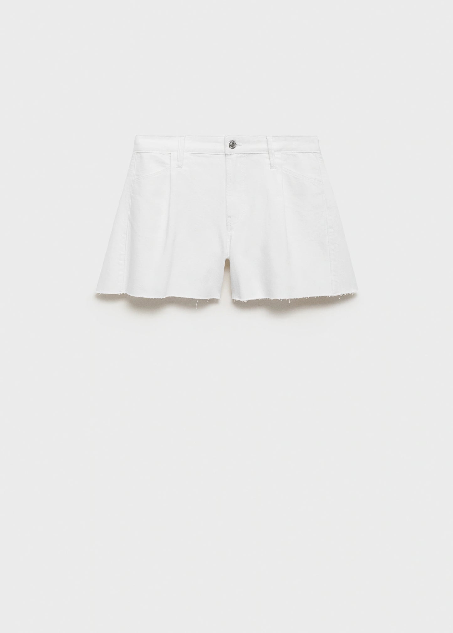 Denim Shorts With Frayed Hem And Pleats