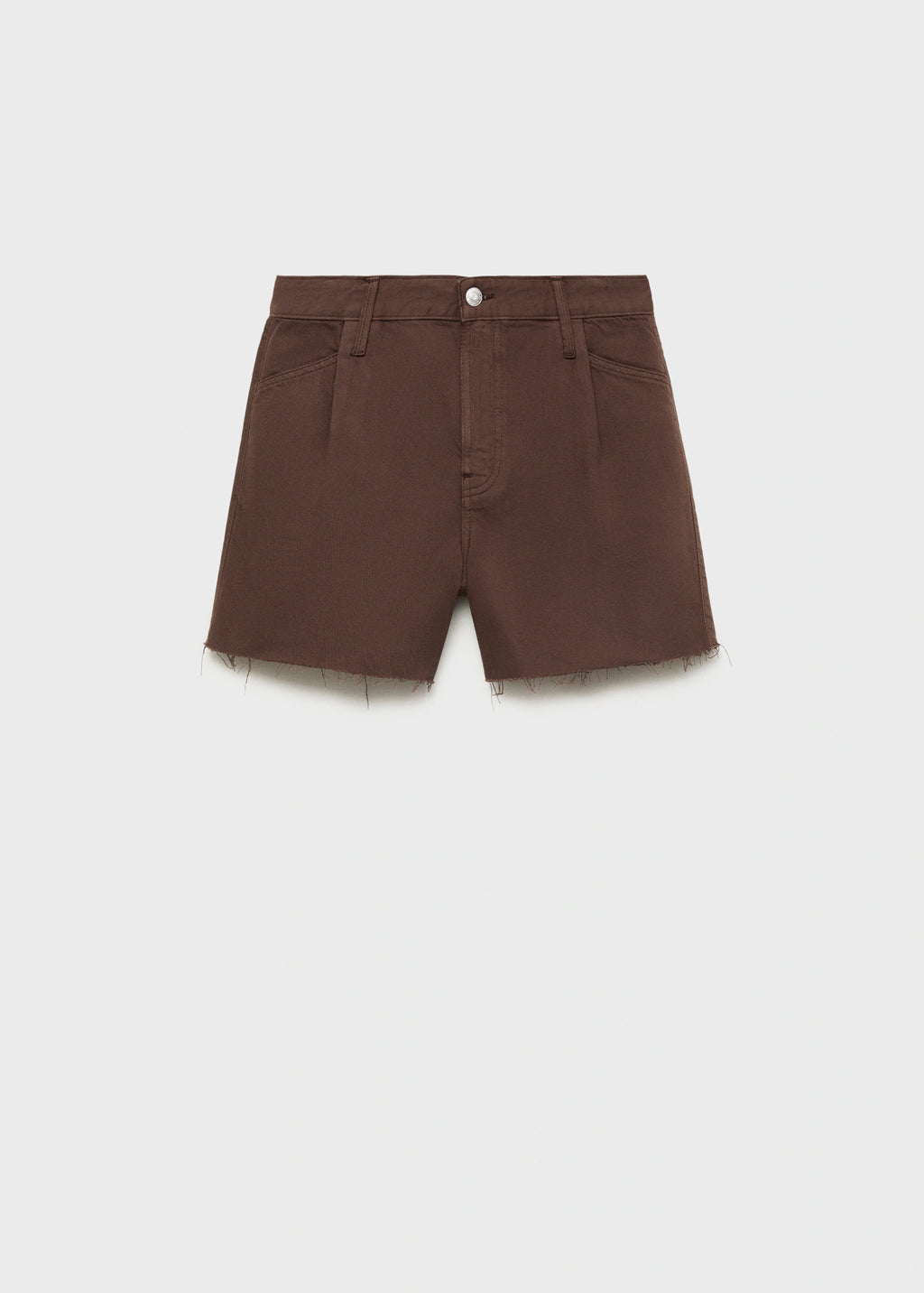 Denim Shorts With Frayed Hem And Pleats