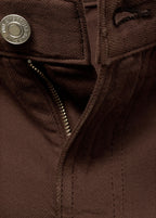 Denim Shorts With Frayed Hem And Pleats