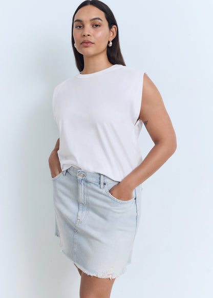 Denim Skirt With Frayed Hem