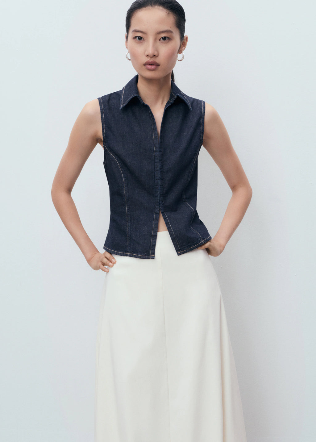 Denim Top With Contrast Stitching