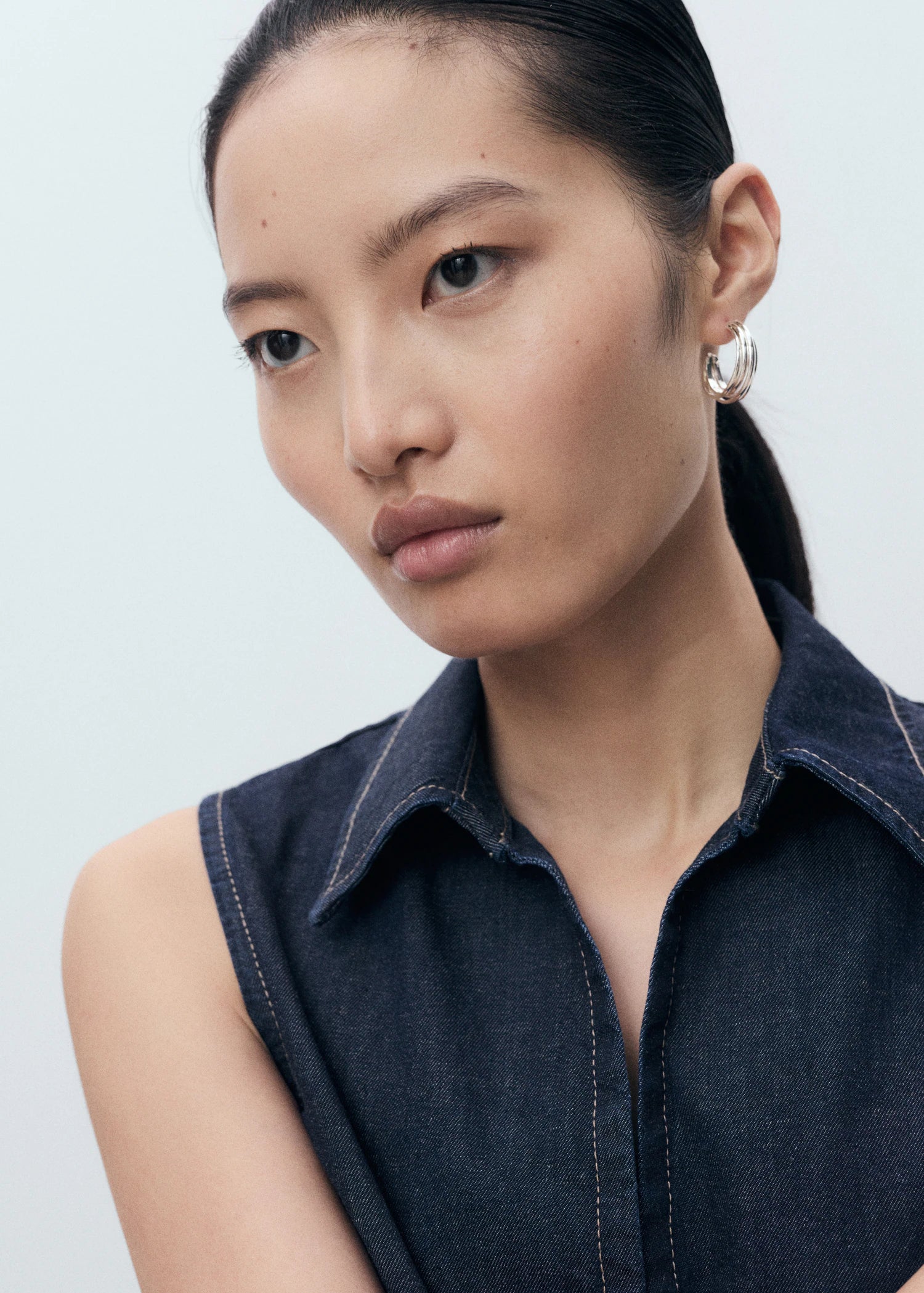 Denim Top With Contrast Stitching