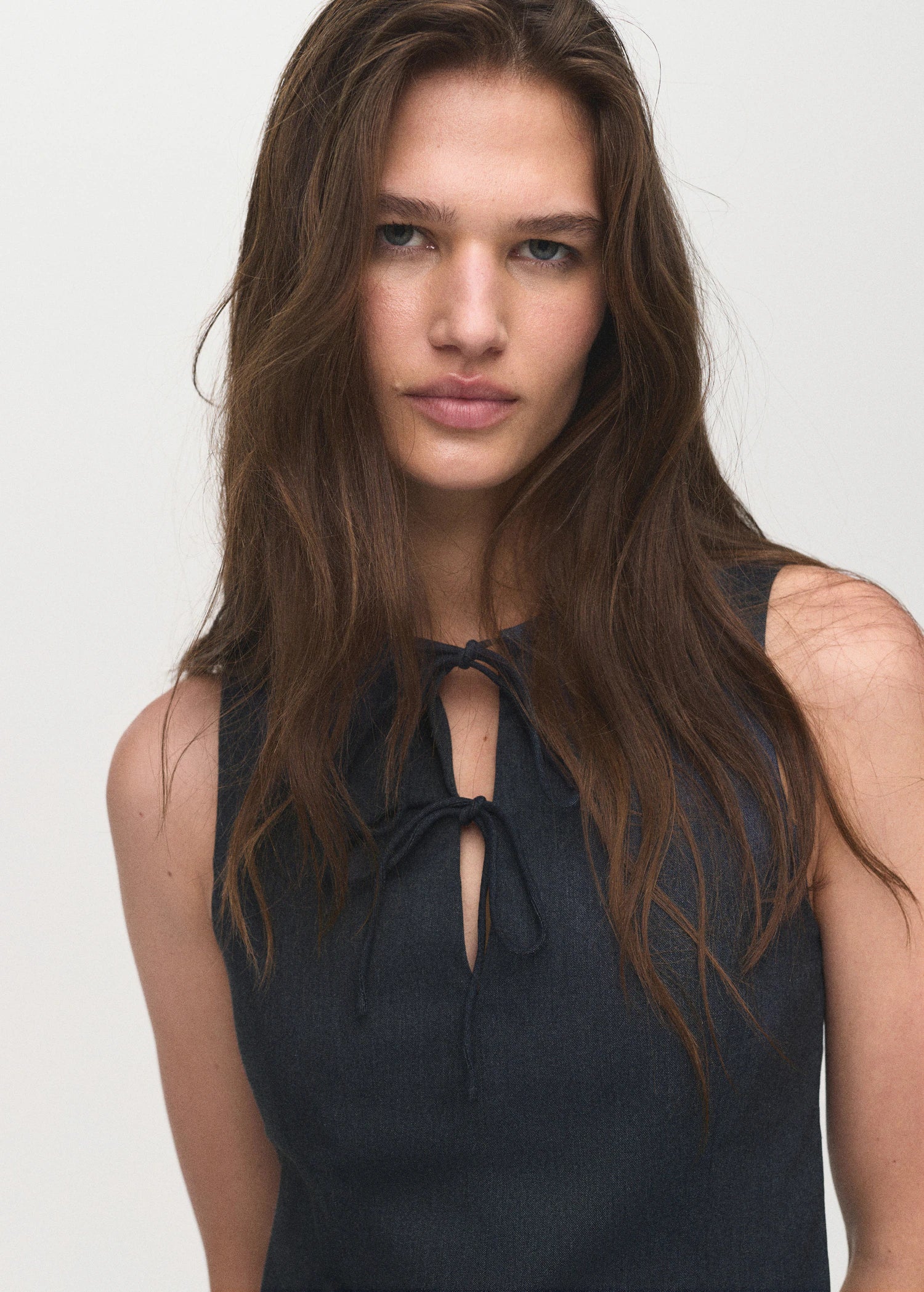 Denim Effect Top With Bows