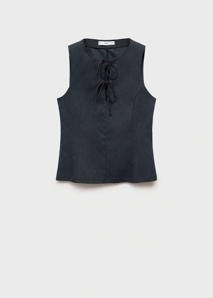 Denim Effect Top With Bows