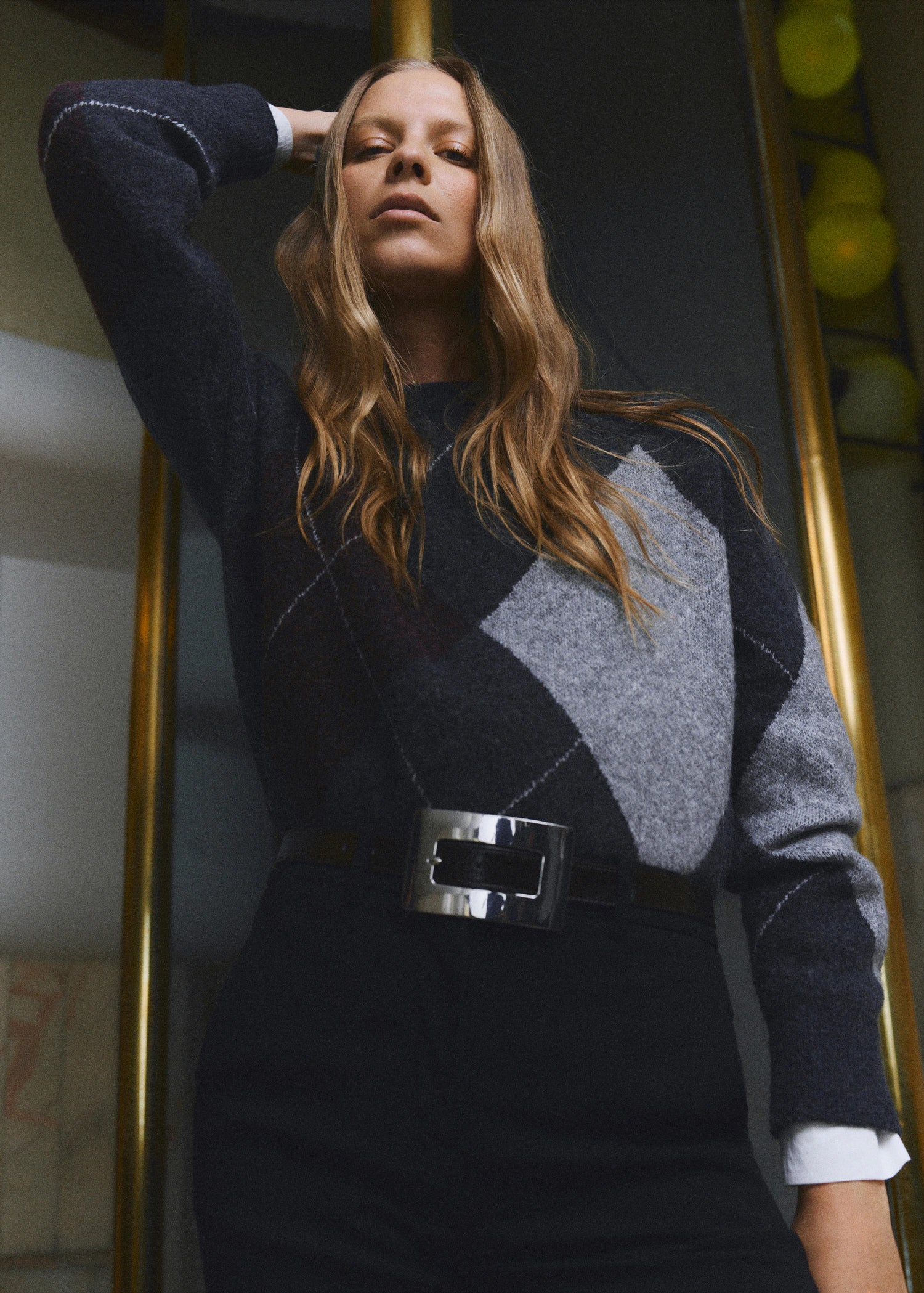 Diamond Patterned Knitted Sweater