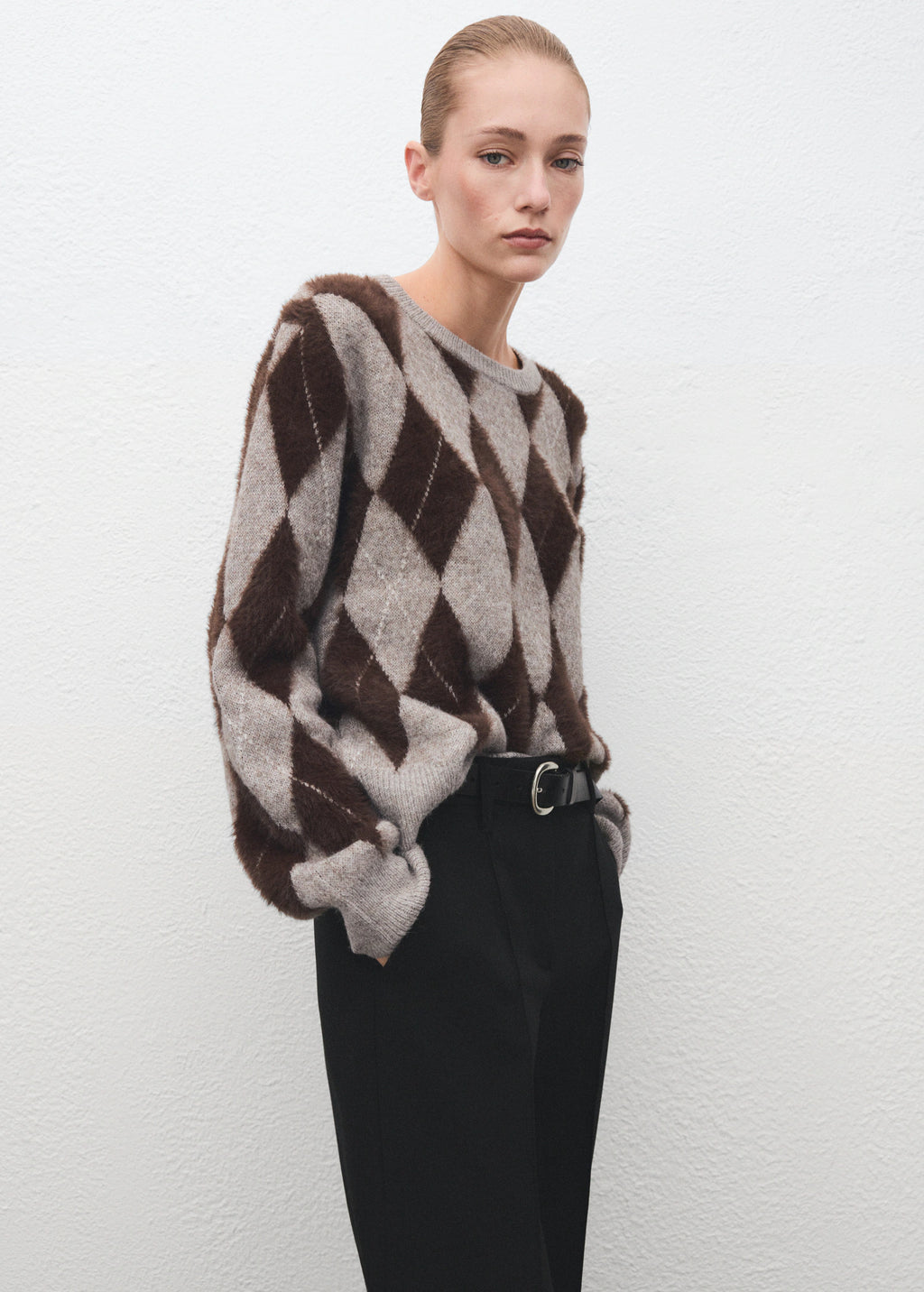 Diamond Patterned Knitted Sweater