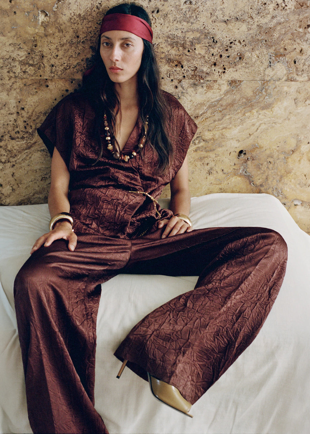 Double Breasted Crinkled Effect Waistcoat