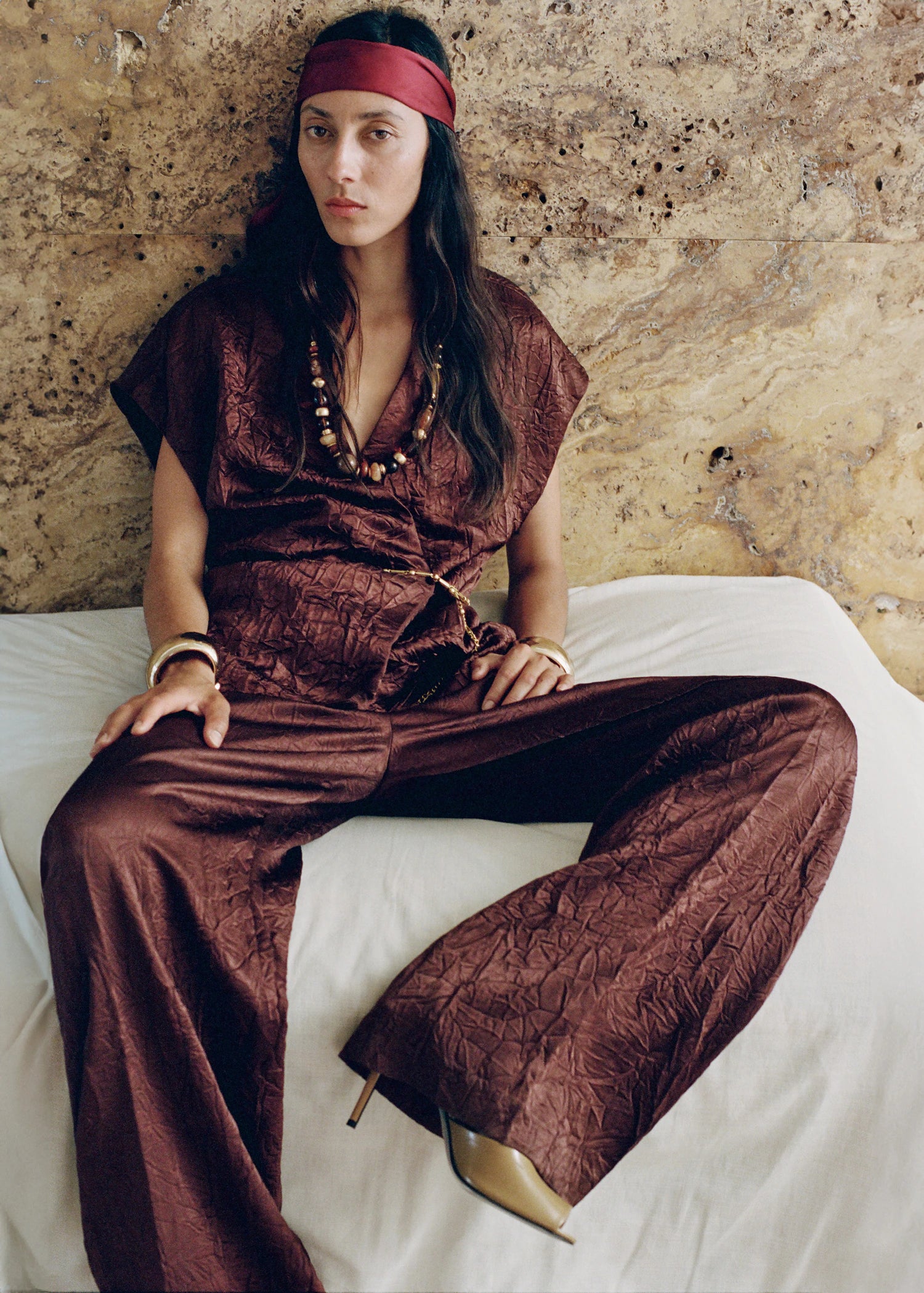 Double Breasted Crinkled Effect Waistcoat