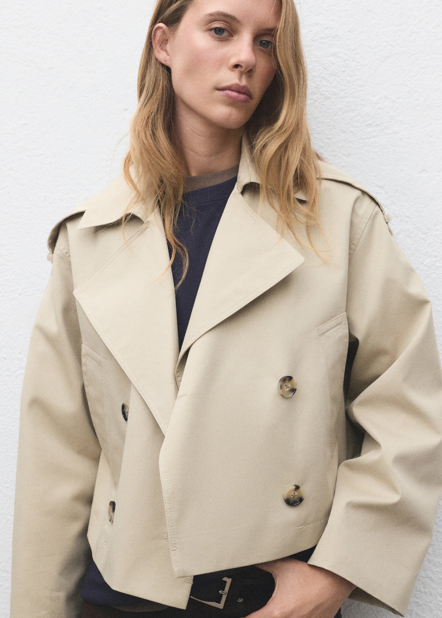 Double Breasted Cropped Trench Coat